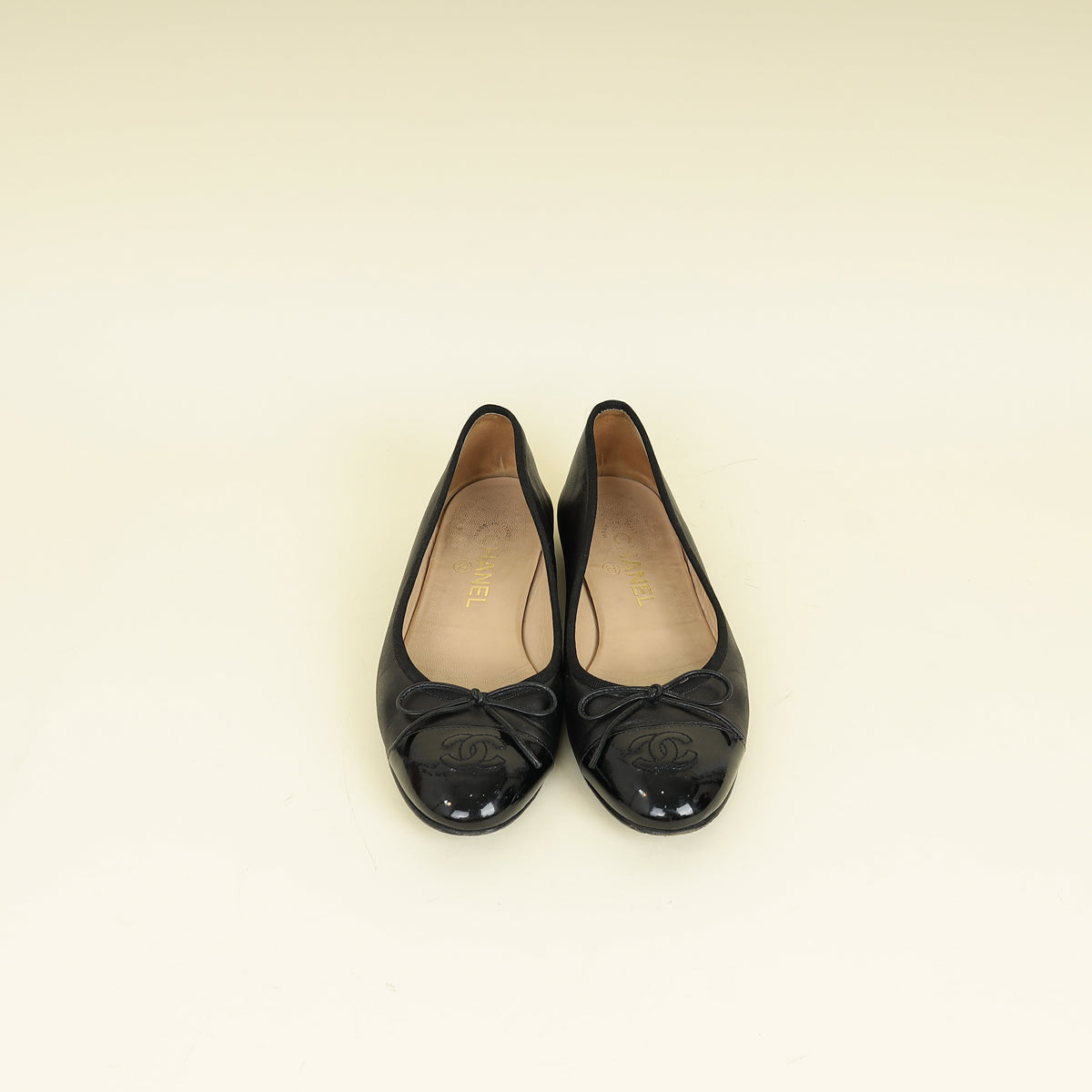 Chanel Black CC Cap Toe Flat Ballerina 38