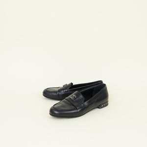 Chanel Black CC Chain Mocassin Loafers 38C