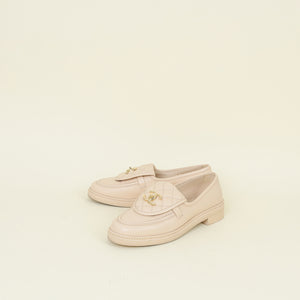 Chanel Beige CC Pocket Quilted Moccasin Loafer 38C