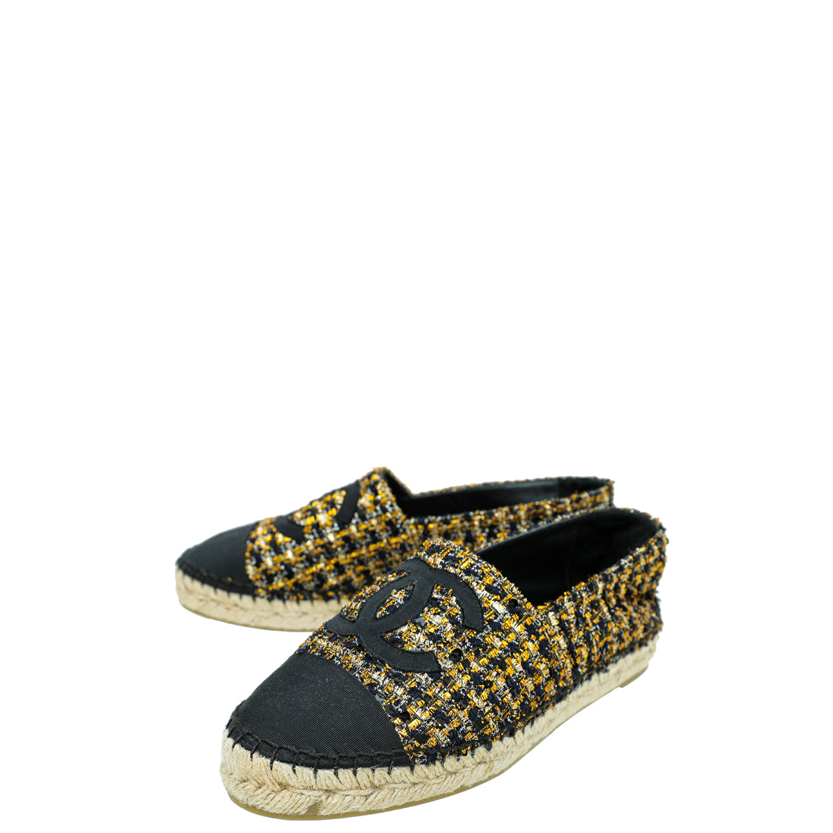 Chanel Bicolor Tweed Sequin Grosgrain CC Espadrilles 38