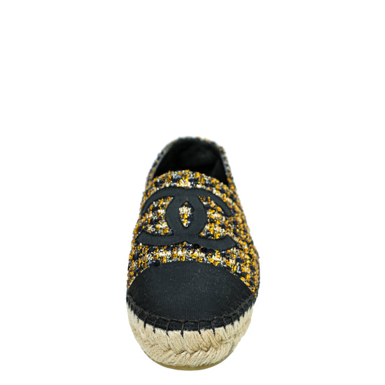 Chanel Bicolor Tweed Sequin Grosgrain CC Espadrilles 38