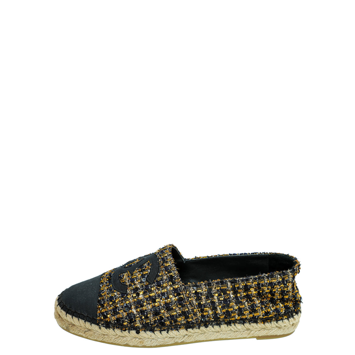 Chanel Bicolor Tweed Sequin Grosgrain CC Espadrilles 38