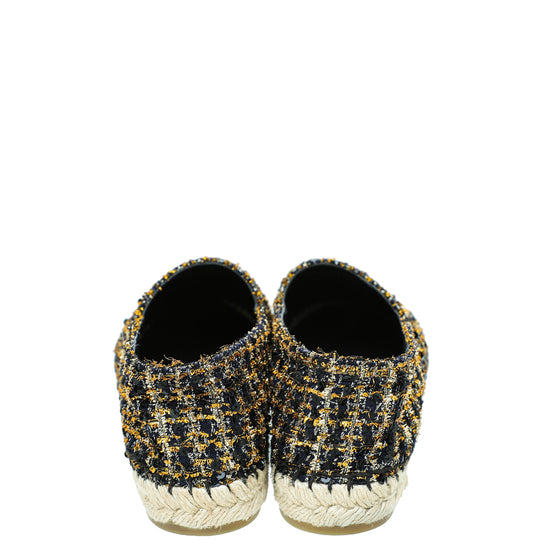 Chanel Bicolor Tweed Sequin Grosgrain CC Espadrilles 38