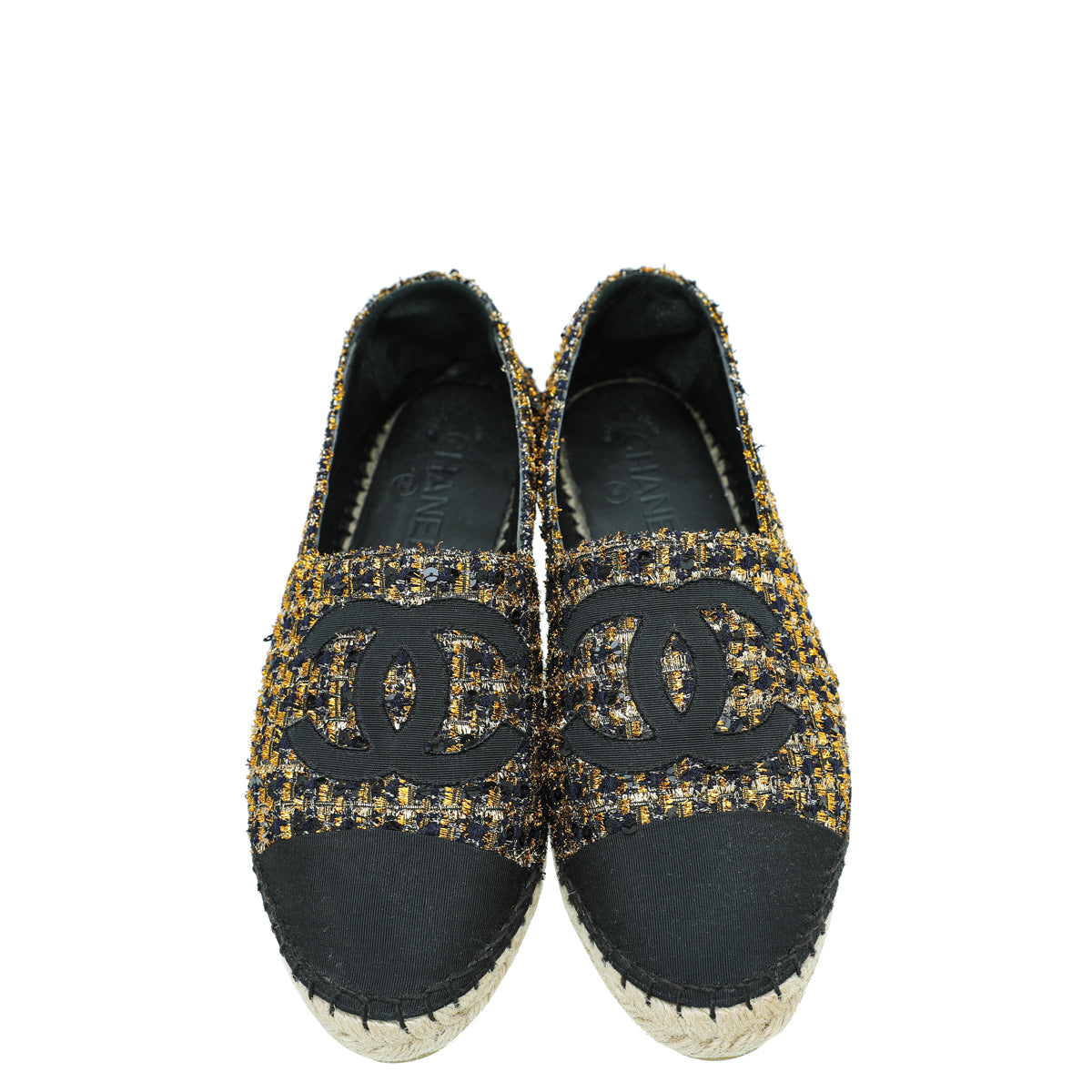 Chanel Bicolor Tweed Sequin Grosgrain CC Espadrilles 38