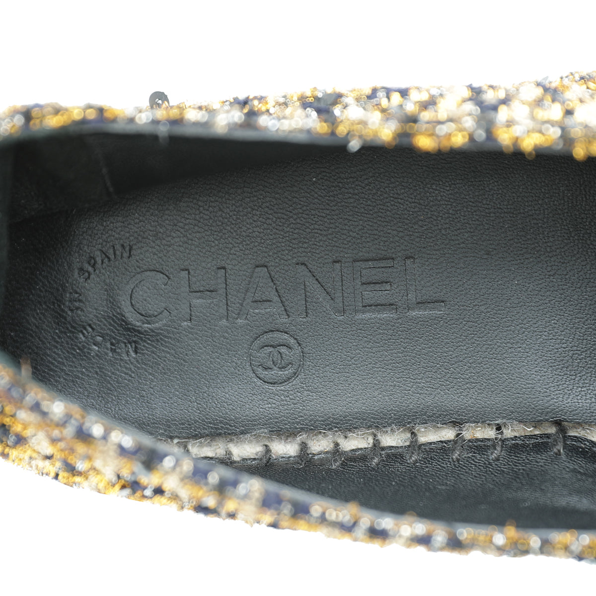 Chanel Bicolor Tweed Sequin Grosgrain CC Espadrilles 38