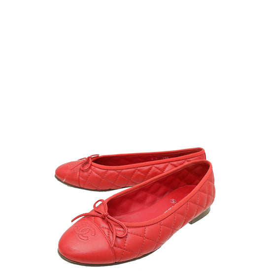 Chanel Red CC Cap Toe Quilted Flat Ballerina 38 – The Closet