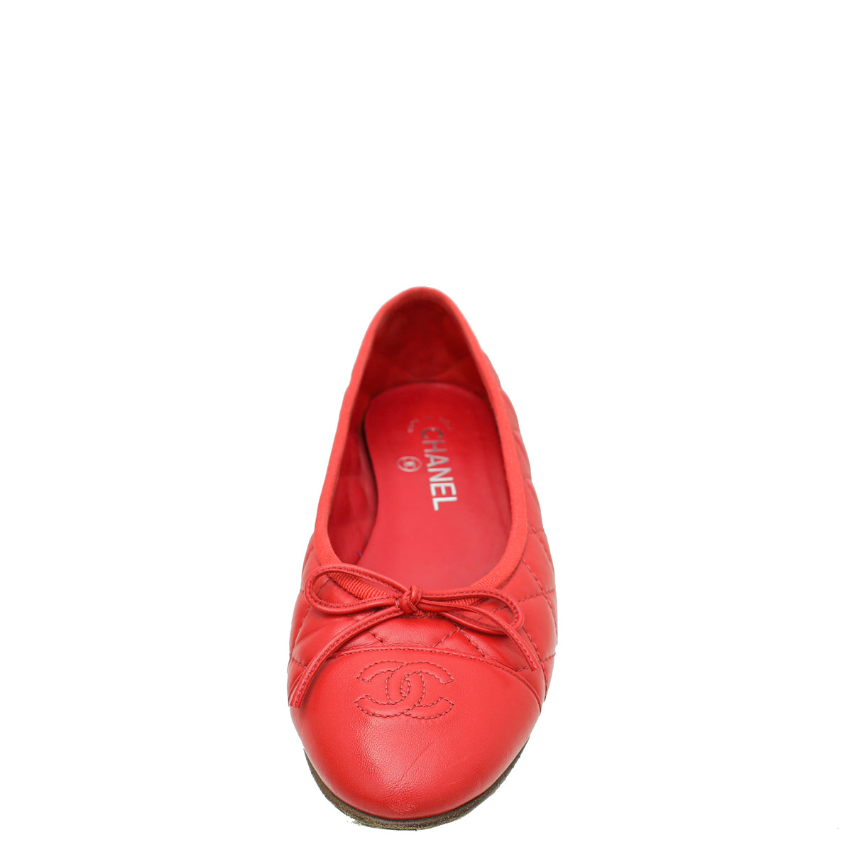 Chanel Red CC Cap Toe Quilted Flat Ballerina 38
