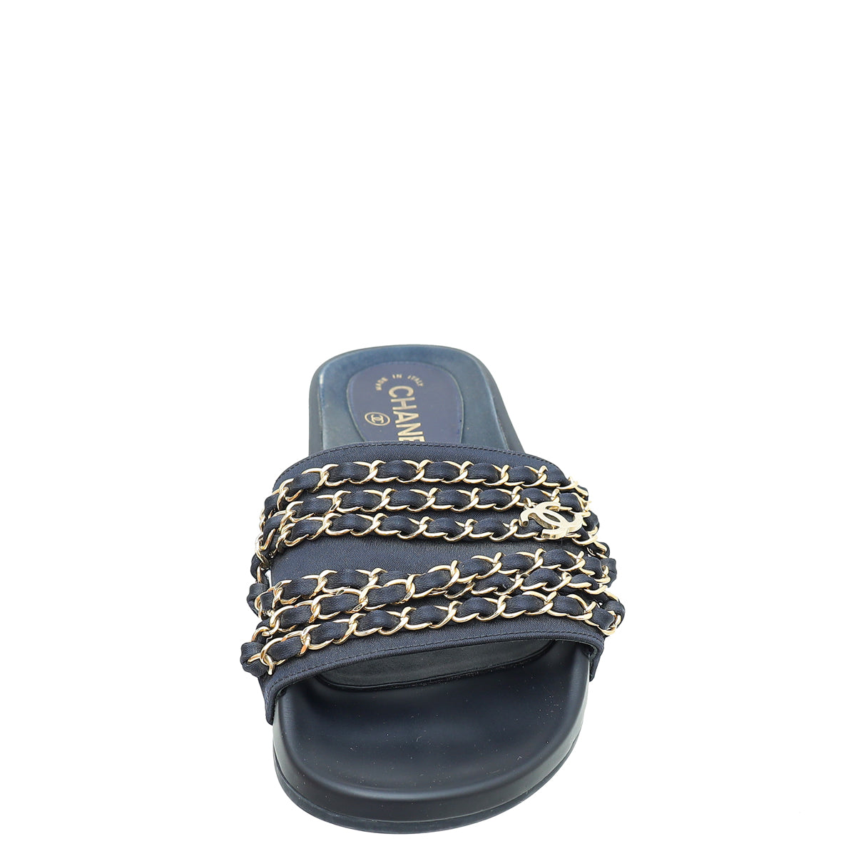 Chanel Navy Blue CC Chain Slide Pool Sandal 38-Chanel-THE CLOSET