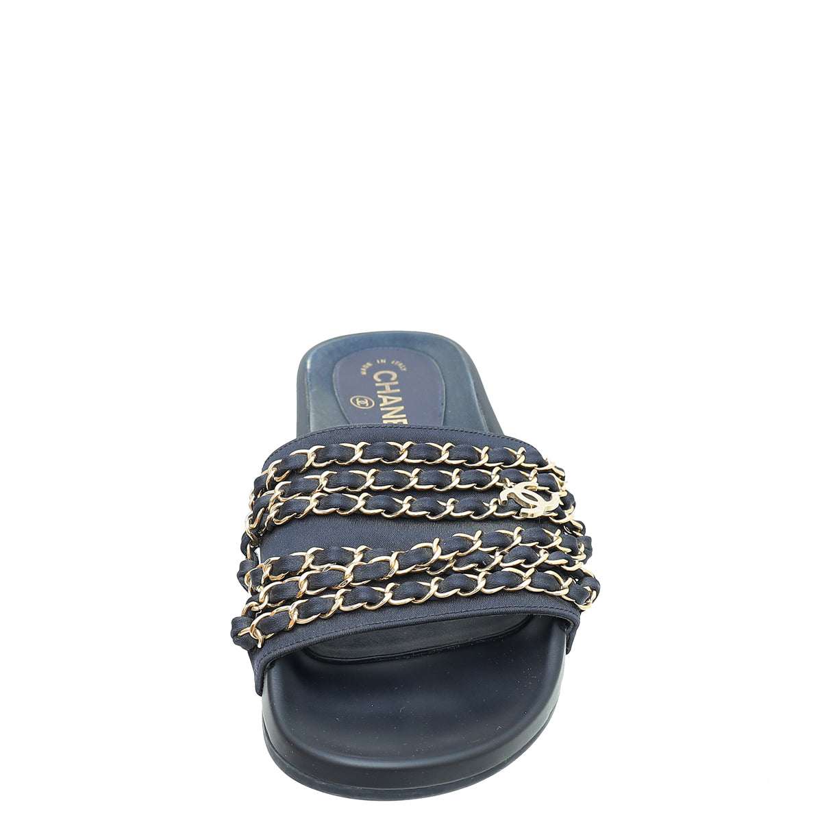 Chanel Navy Blue CC Chain Slide Pool Sandal 38