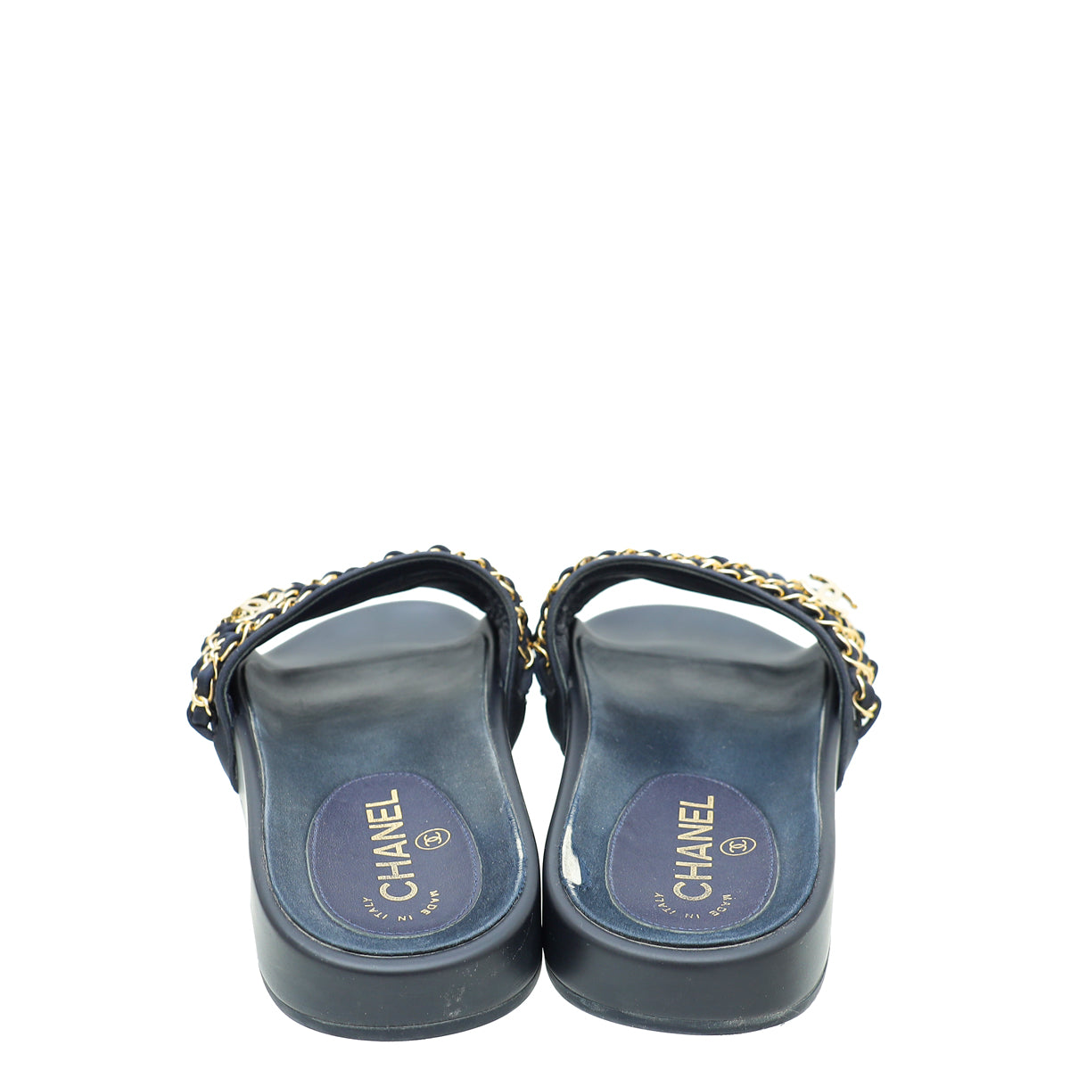 Chanel Navy Blue CC Chain Slide Pool Sandal 38