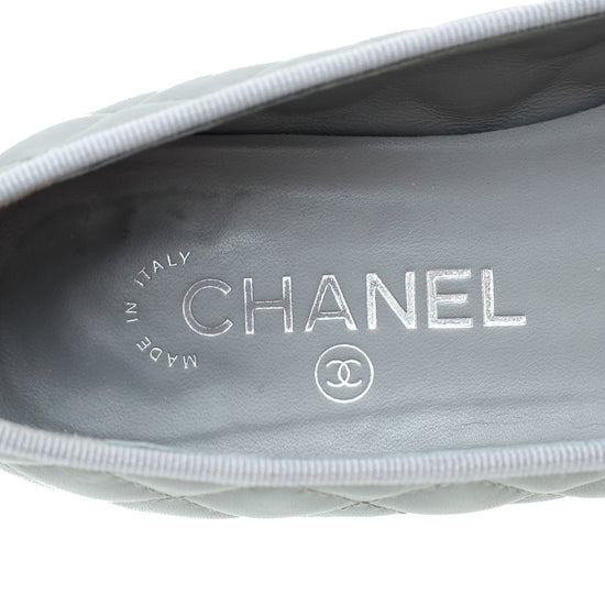 Chanel Grey CC Quilted Ballerina Flats 38