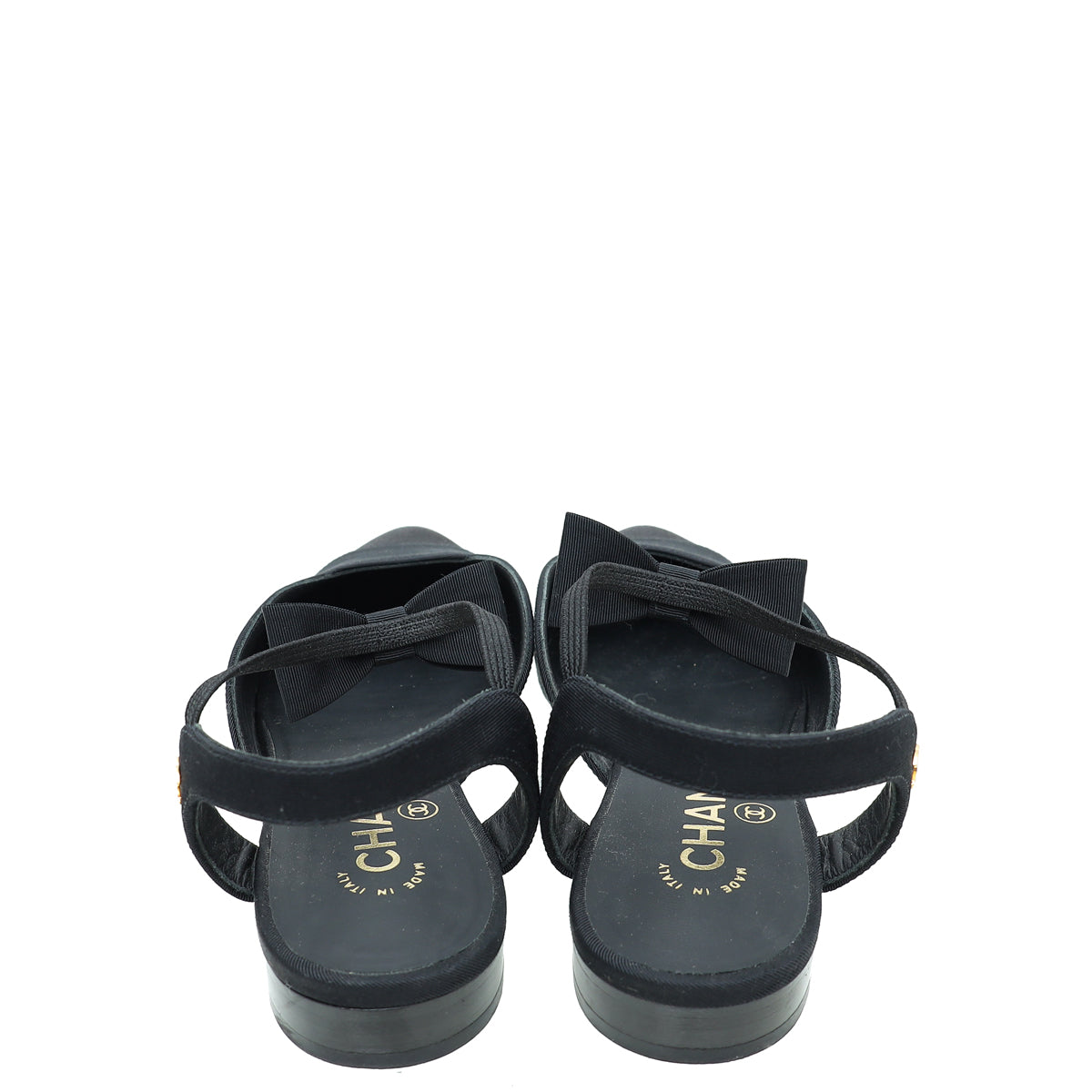 Chanel Black Bow Flat Ankle Strap 38