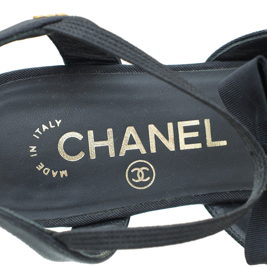 Chanel Black Bow Flat Ankle Strap 38