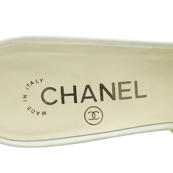 Chanel Bicolor CC Cap Toe Snake Pearl Mule 39.5