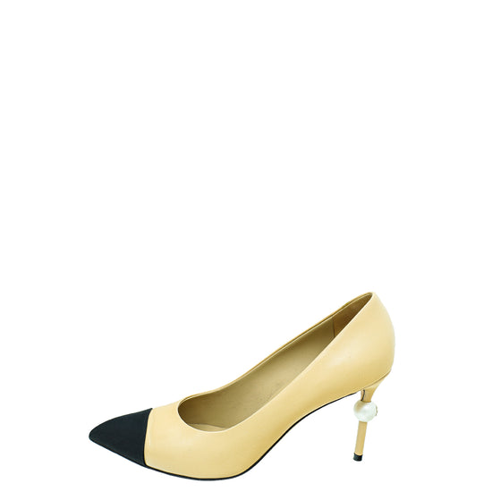 Chanel Bicolor CC Pearl Heel Pointed Pumps 39.5 – The Closet