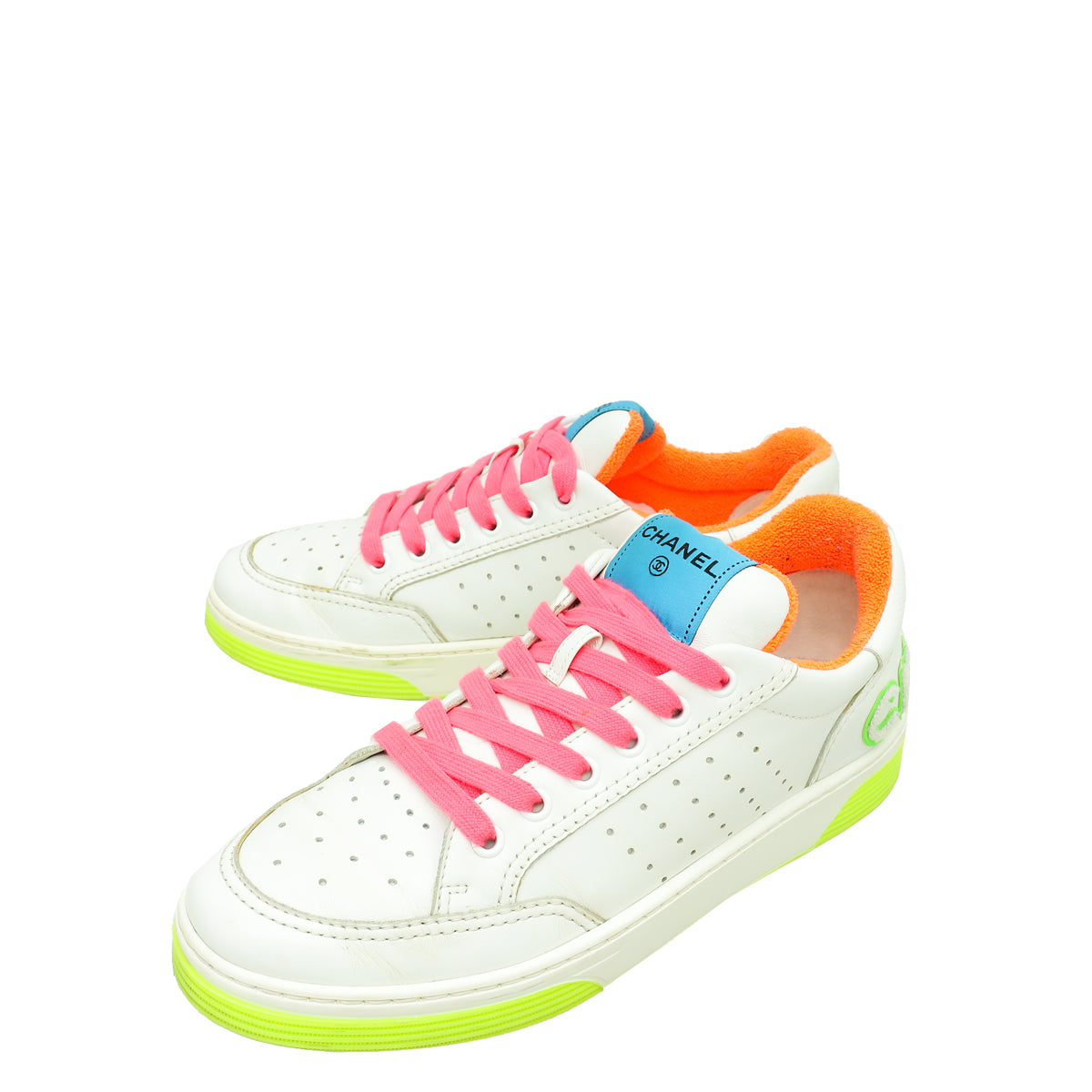 Chanel White CC Multicolor Logo Terry Cloth Sneakers 39.5-Chanel-THE CLOSET