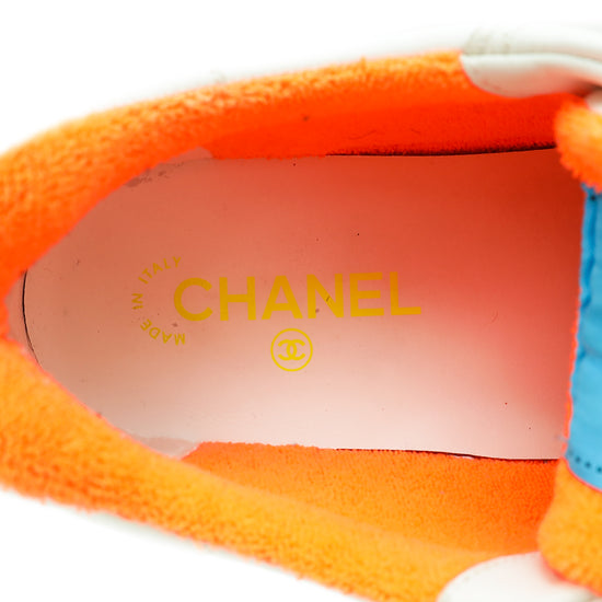 Chanel White CC Multicolor Logo Terry Cloth Sneakers 39.5