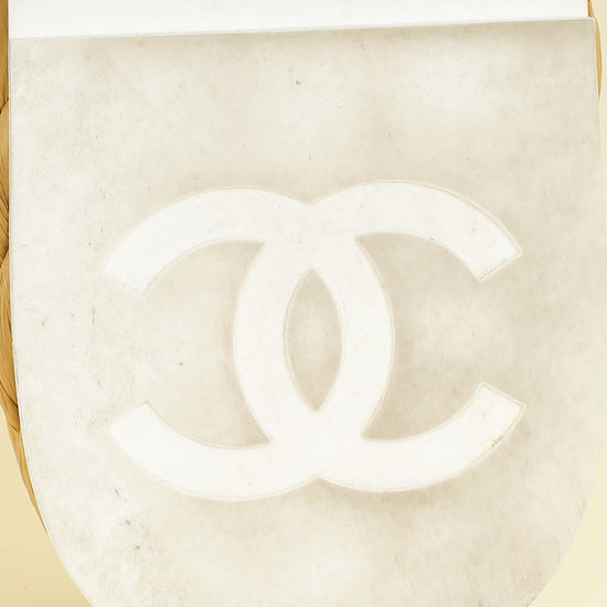 Chanel White CC Terry Cloth Raffia Thong Sandals 39.5