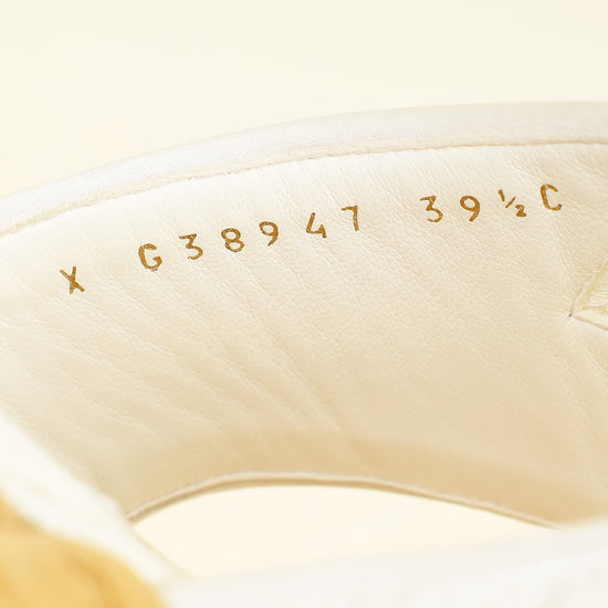 Chanel White CC Terry Cloth Raffia Thong Sandals 39.5