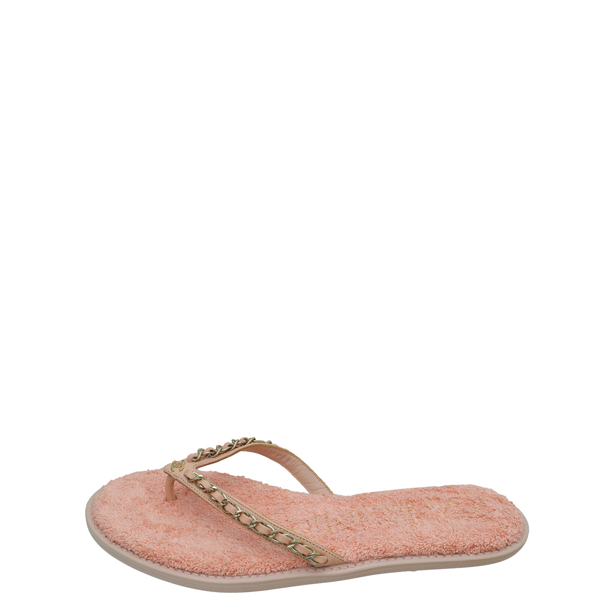 Chanel Light Pink Terry Cloth Chain CC Thong Slippers 39