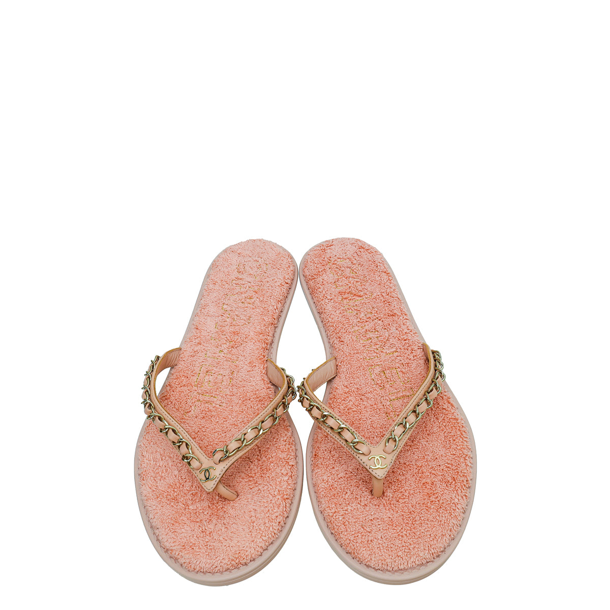 Chanel Light Pink Terry Cloth Chain CC Thong Slippers 39