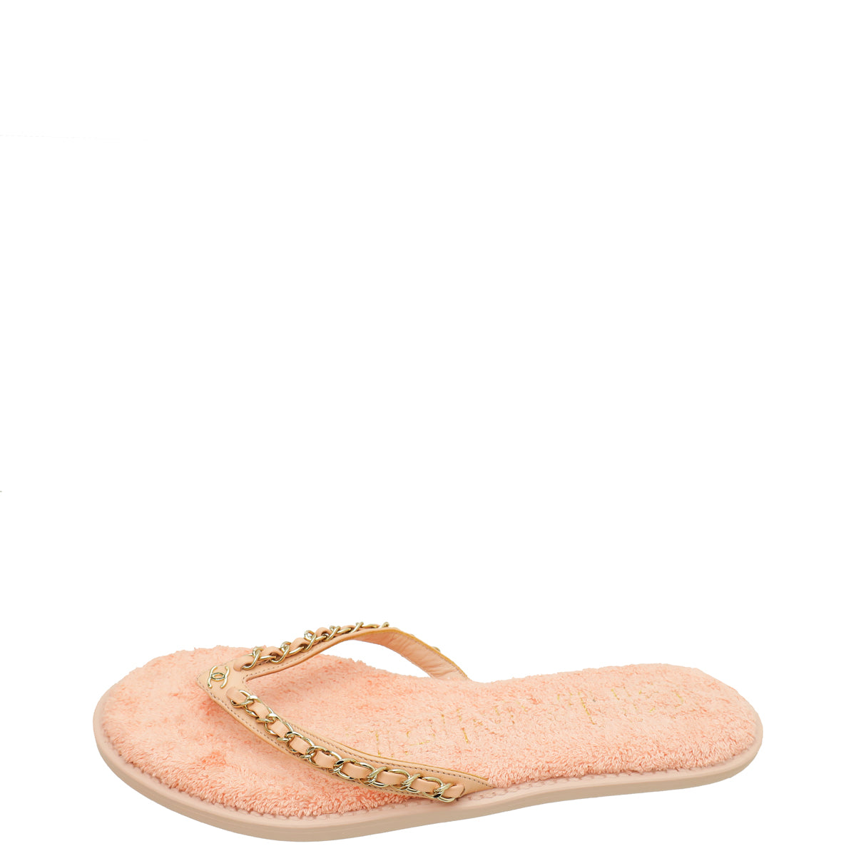 Chanel Light Pink CC Terry Cloth Chain Thong Slippers 39