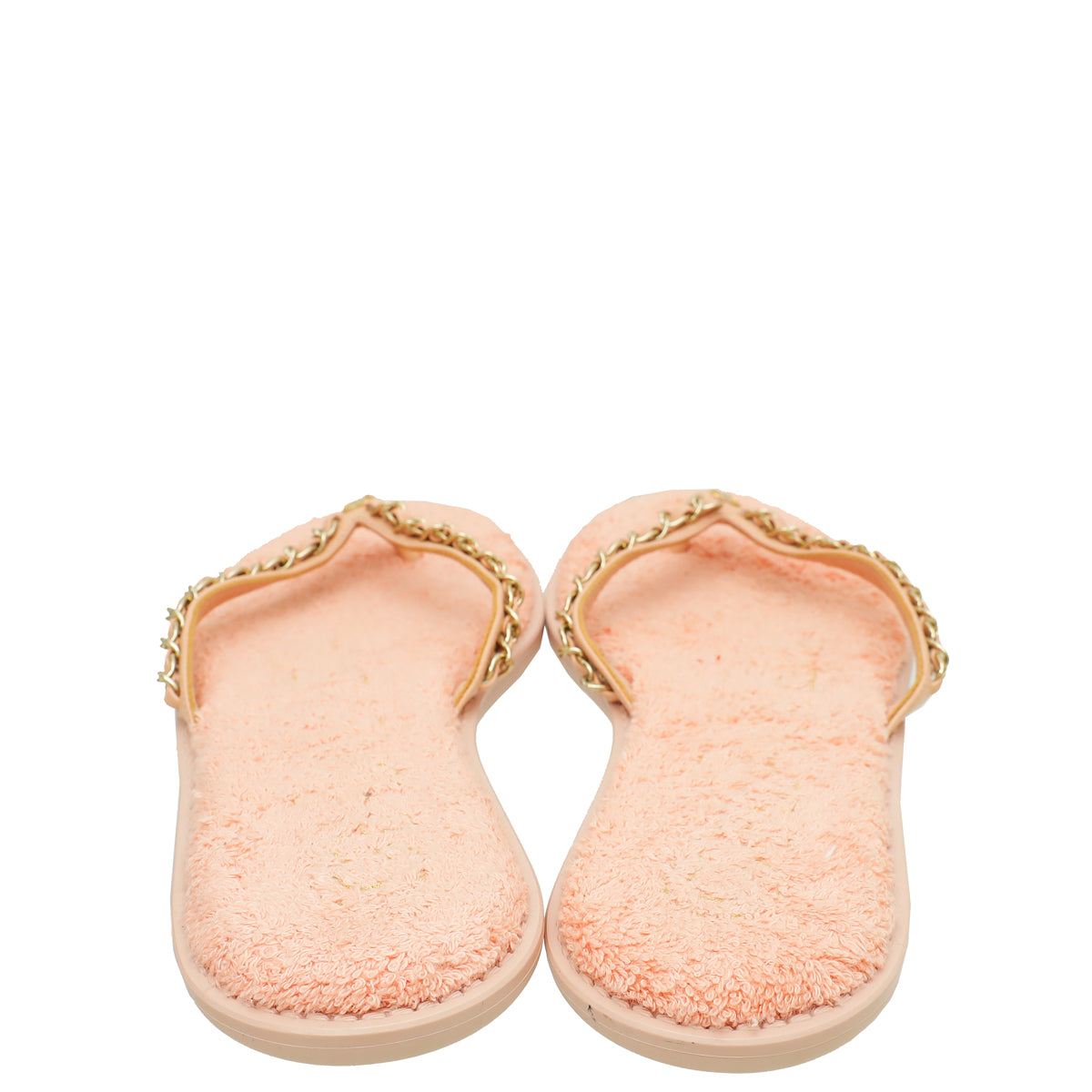 Chanel Light Pink CC Terry Cloth Chain Thong Slippers 39