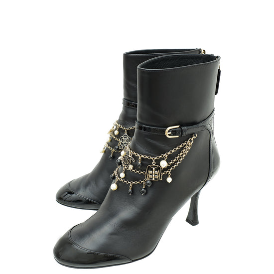 Chanel Black Charms Ankle Boots 39