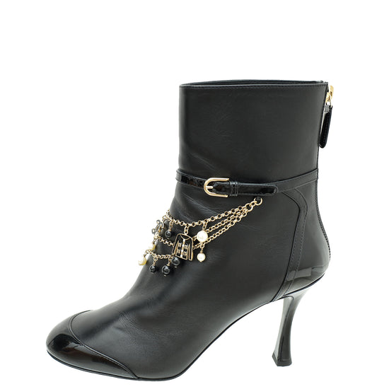 Chanel Black Charms Ankle Boots 39