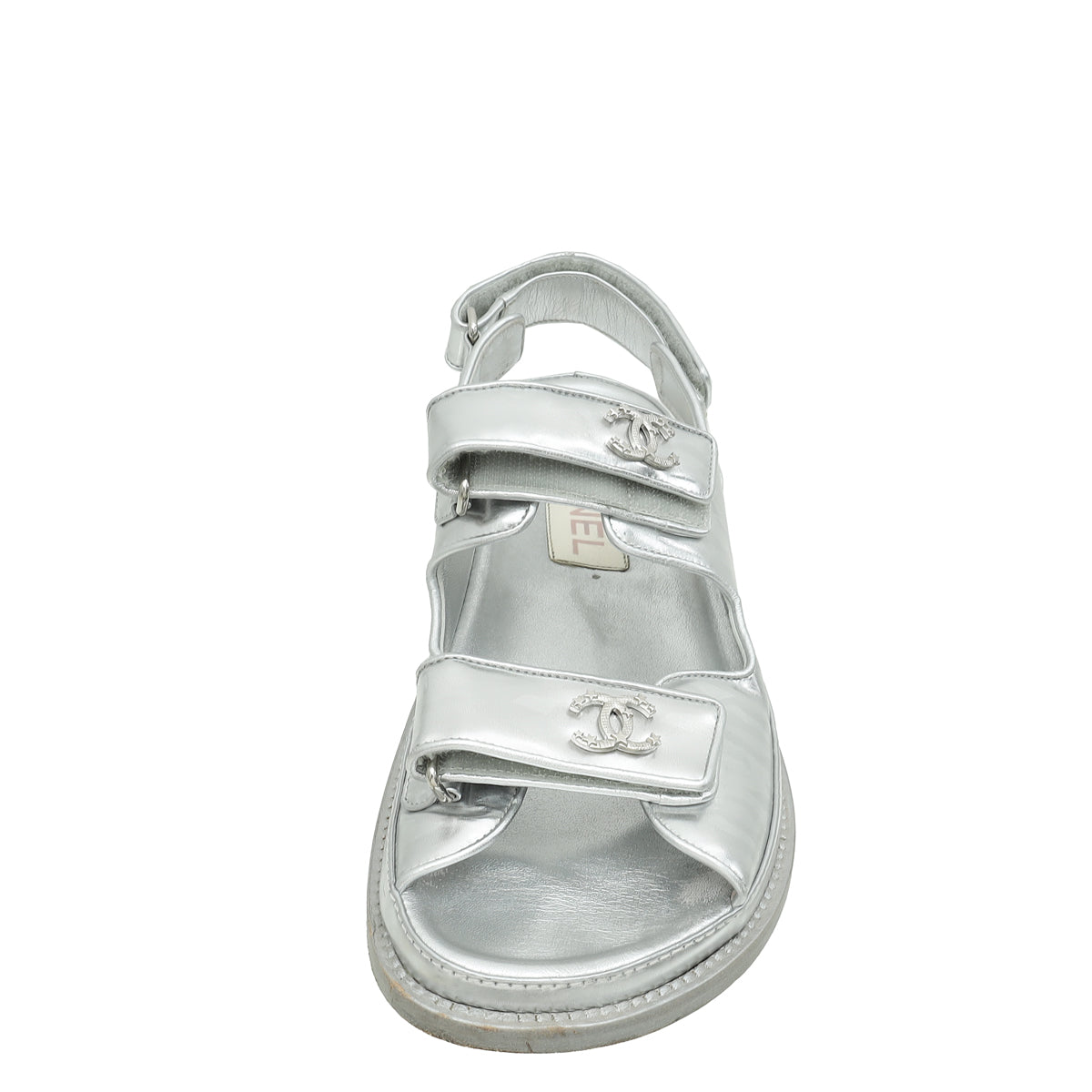 Chanel Metallic Silver CC Logo Dad Sandals 39