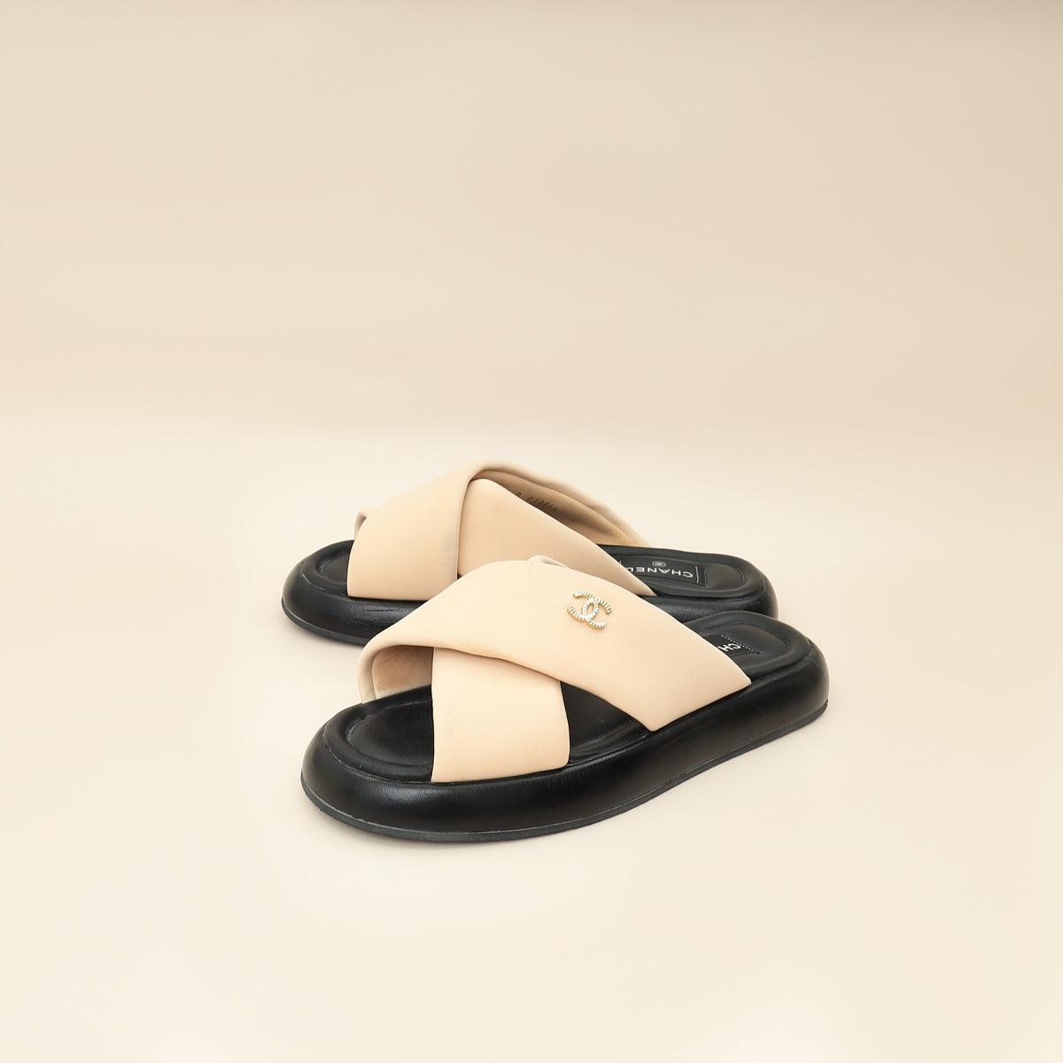 Chanel Bicolor Fabric CC Mules Sandals 39-Chanel-THE CLOSET