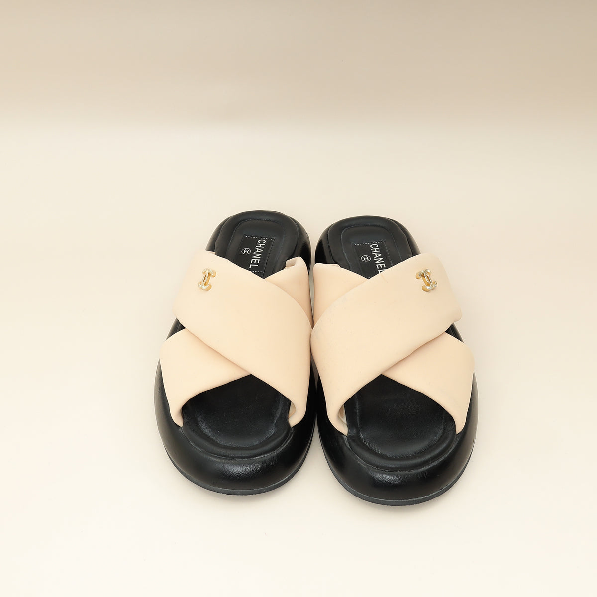 Chanel Bicolor Fabric CC Mules Sandals 39-Chanel-THE CLOSET