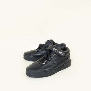 Chanel Black Mid-Cut/High-Top Velcro Sneakers 39