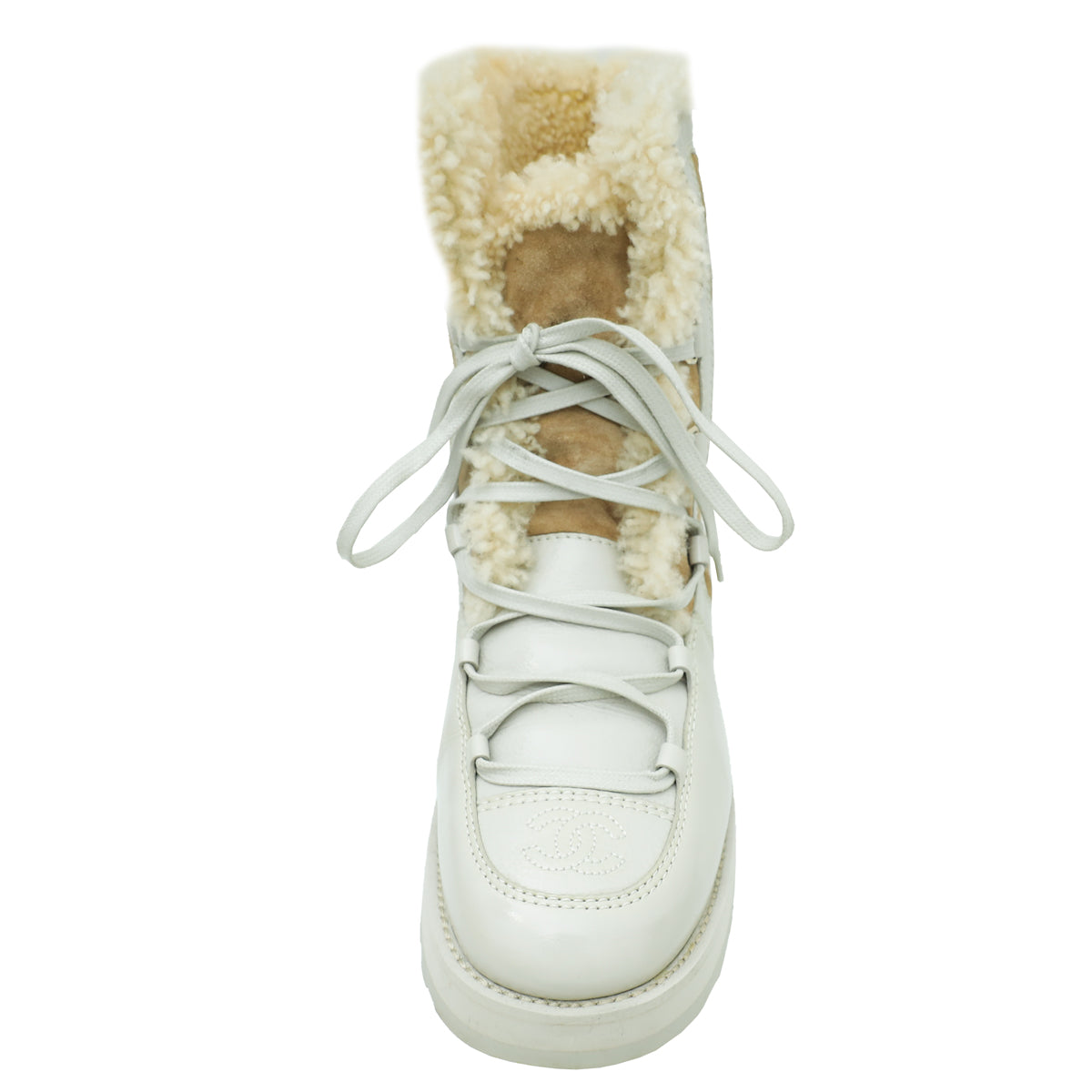 Chanel Bicolor CC Shearling Fur on Inside Lace Up Ankle Boot 39