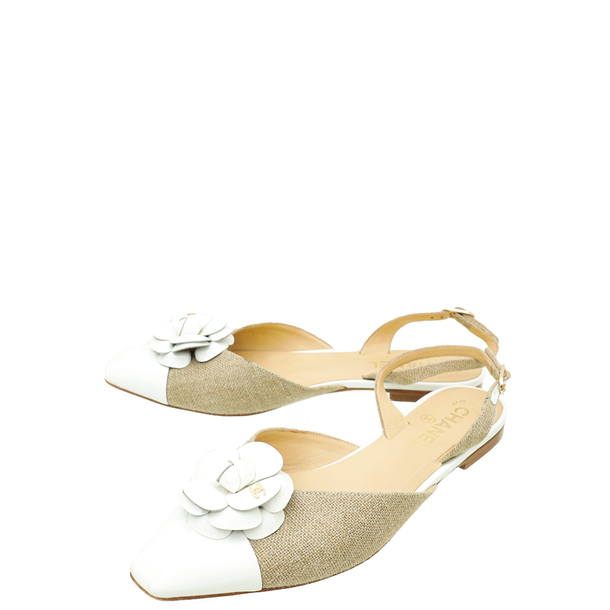 Chanel Bicolor CC Camellia Flower Flat Slingback 39-Chanel-THE CLOSET