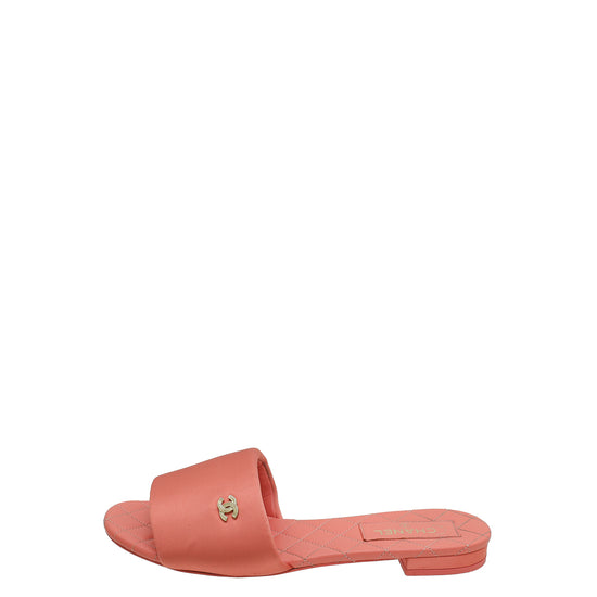 Chanel Flamingo CC Satin Padded Slide Mules 39