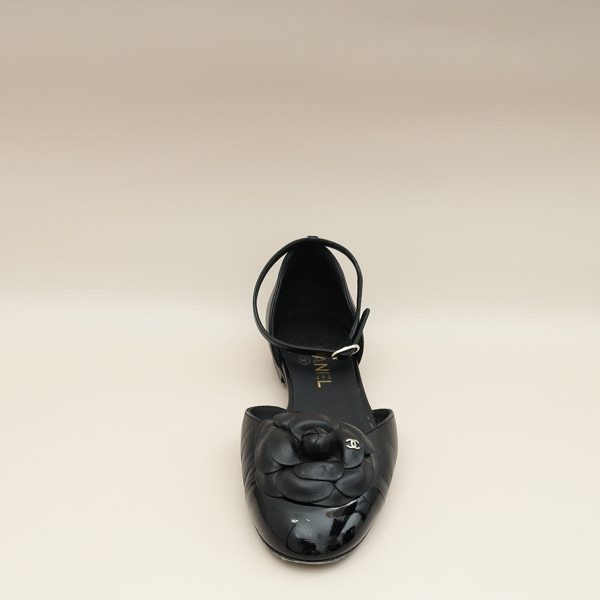 Chanel Black CC Cap Toe Camellia Ballerina 39-Chanel-THE CLOSET