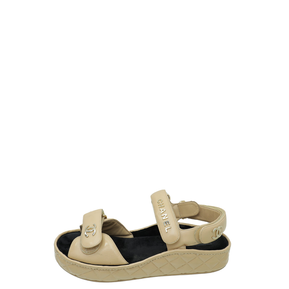 Chanel Beige CC Quilted Slides Sandal 39