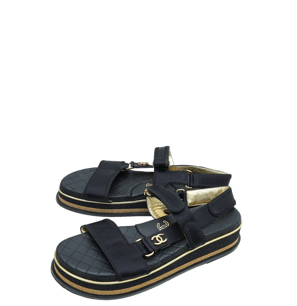 Chanel Black CC CC Velcro Strap Flat Sandals 40-Chanel-THE CLOSET
