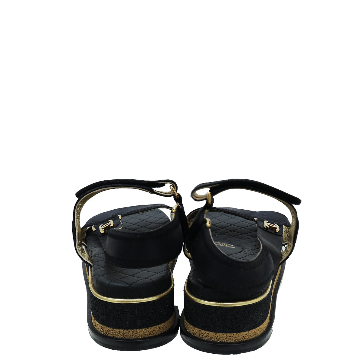 Chanel Black CC CC Velcro Strap Flat Sandals 40