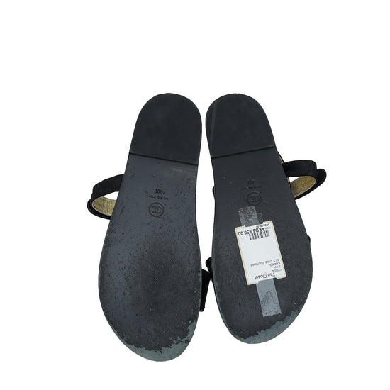 Chanel Black CC CC Velcro Strap Flat Sandals 40