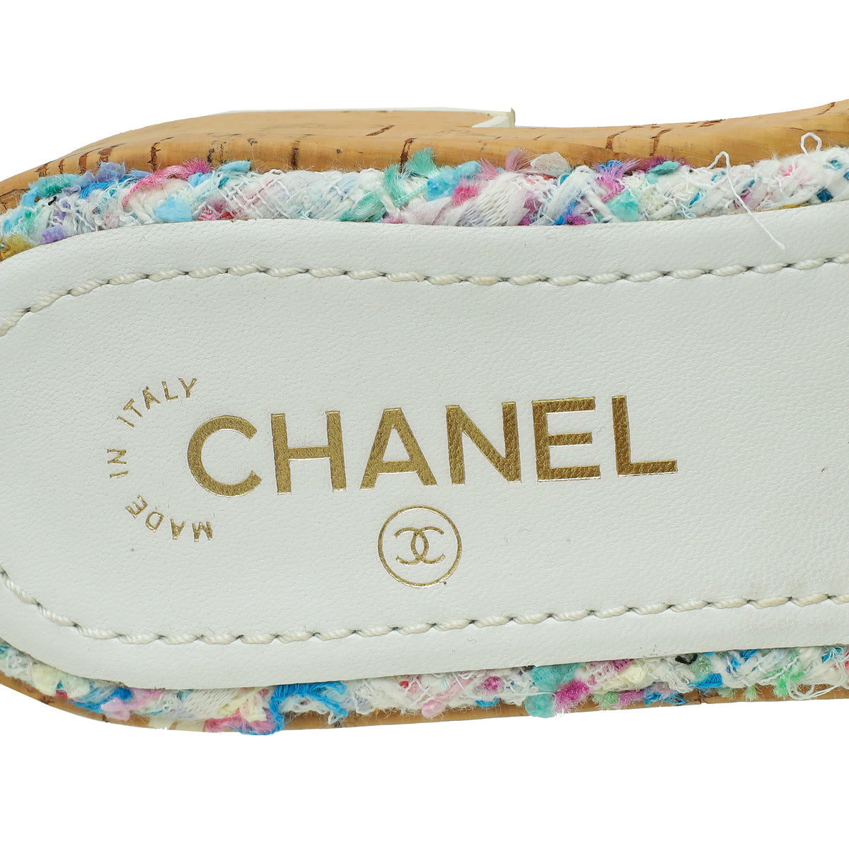 Chanel White Multicolor Tweed Logo Chain Mules 40