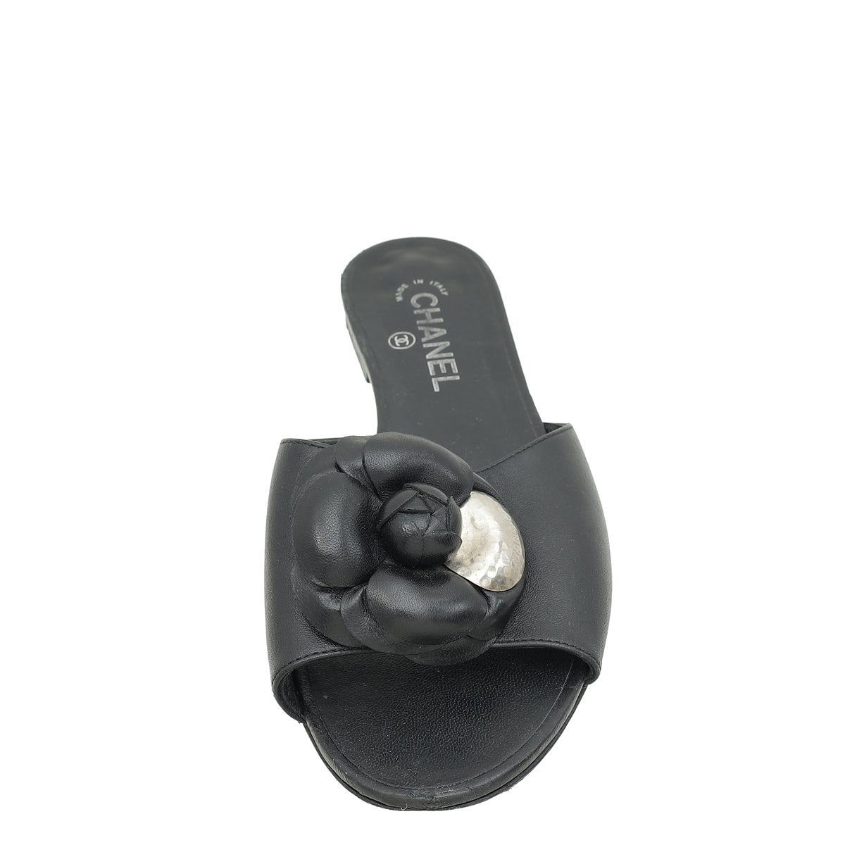 Chanel Black Camellia Slide Flat Sandals 40.5-Chanel-THE CLOSET