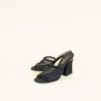 Chanel Black CC Pearl Mesh Heel Mules 40