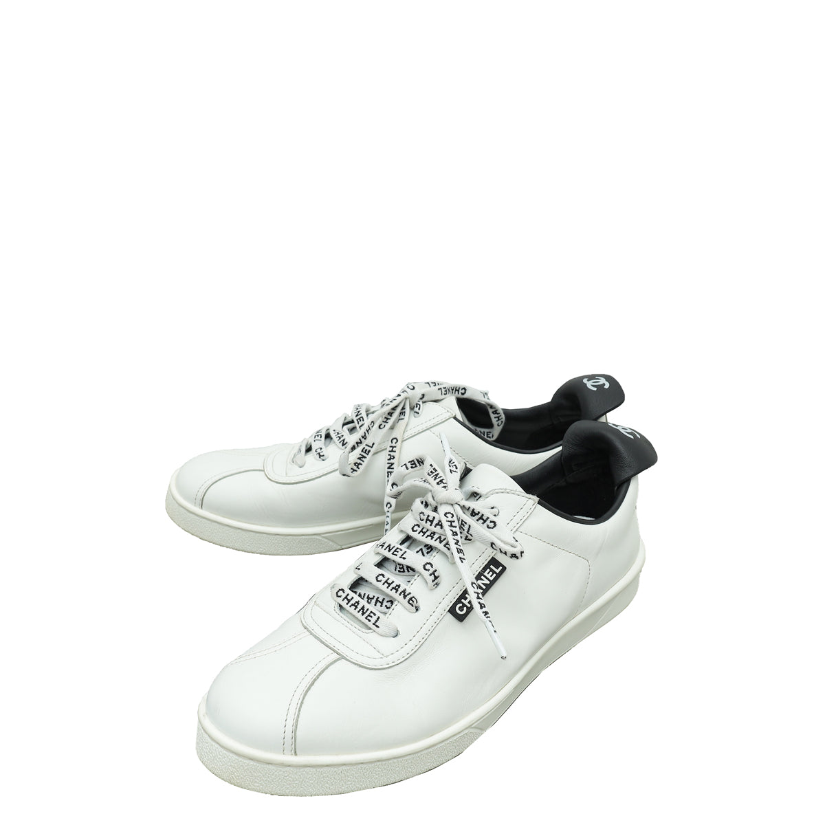 Chanel White Logo Lace Up CC Low Top Sneakers 40-Chanel-THE CLOSET