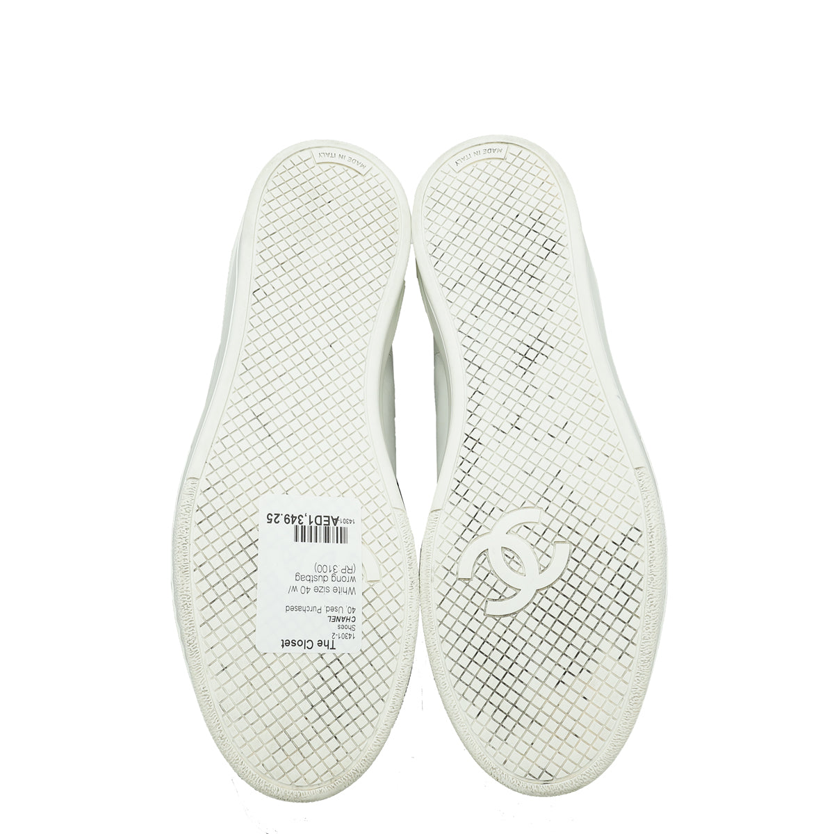 Chanel White Logo Lace Up CC Low Top Sneakers 40