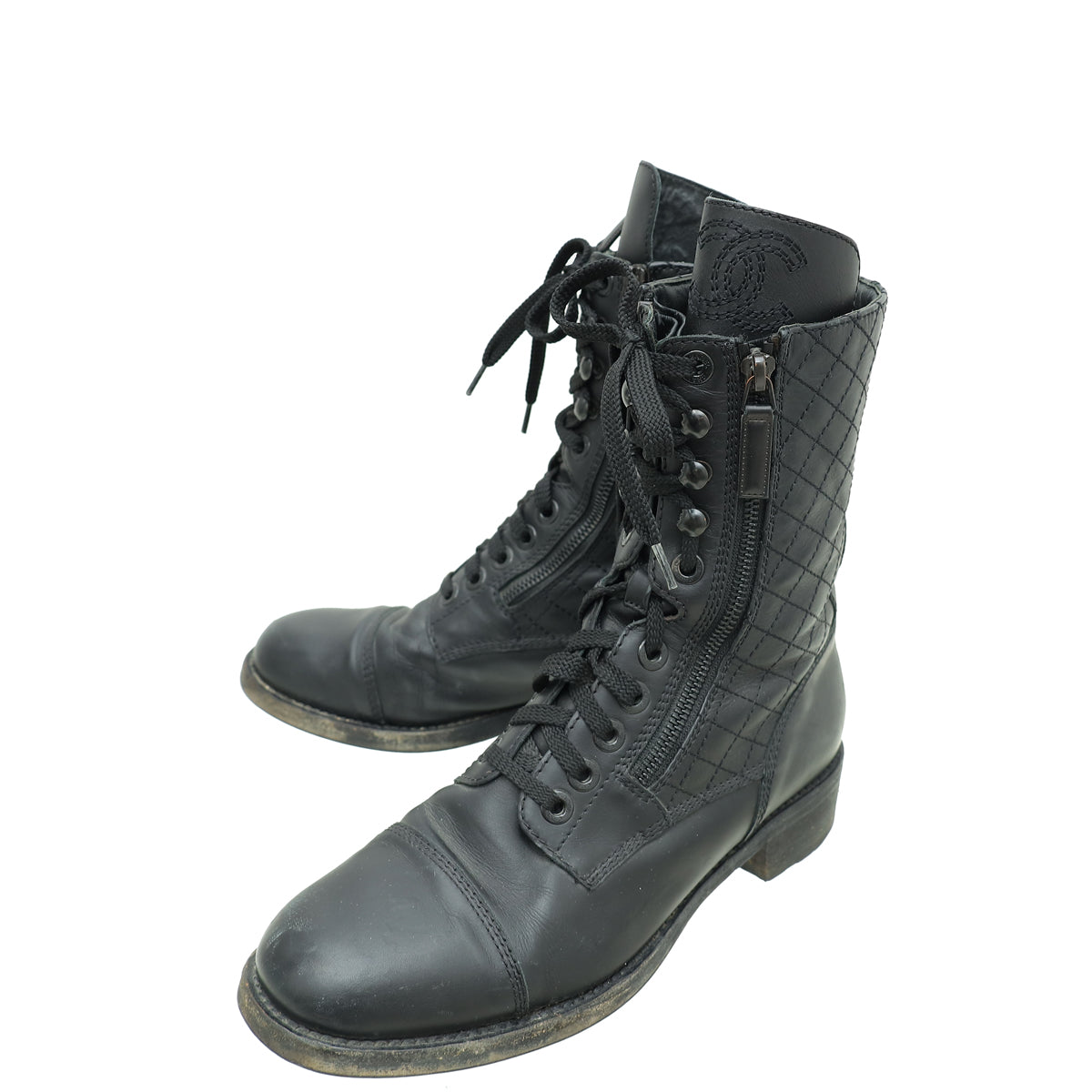 Chanel Black Lace Up CC Boot 40-Chanel-THE CLOSET