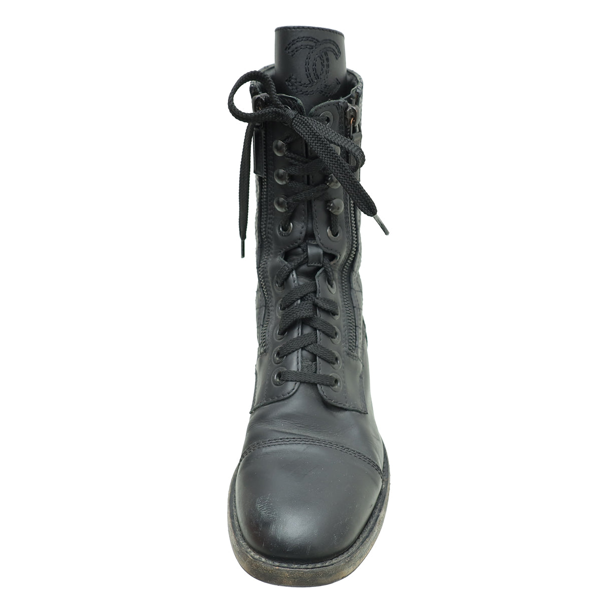Chanel Black Lace Up CC Boot 40-Chanel-THE CLOSET