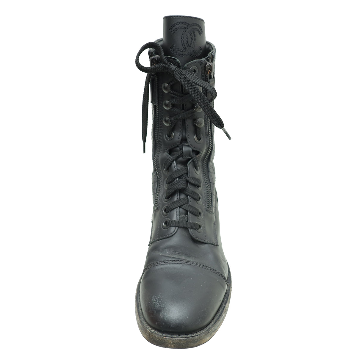 Chanel Black Lace Up CC Boot 40