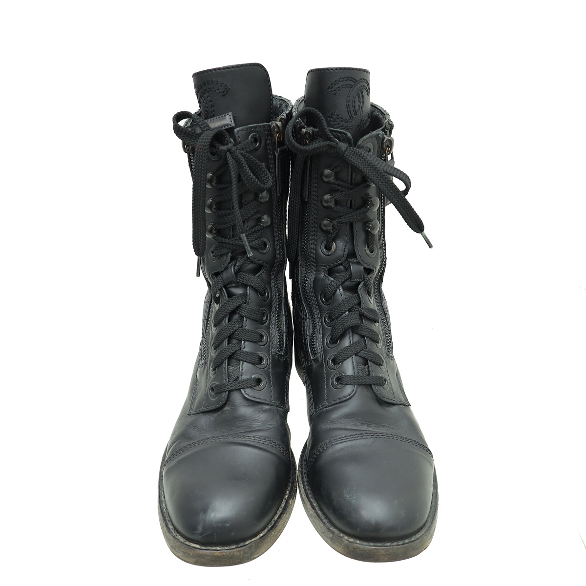 Chanel Black Lace Up CC Boot 40